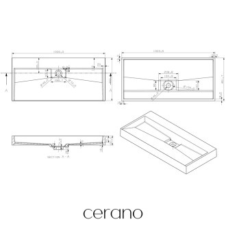 CERANO Nástěnné/na desku umyvadlo Vita - černá matná - 100x46 cm CER-479878