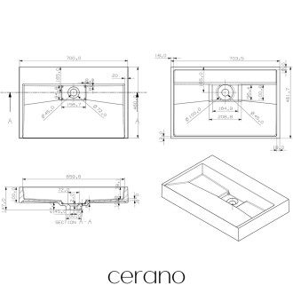 CERANO Nástěnné/na desku umyvadlo Vita - černá matná - 70x46 cm CER-479866