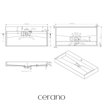 CERANO - Umyvadlo z litého mramoru Vita - nástěnné i na desku - otvor pro baterii - bílá matná - 100x46 cm