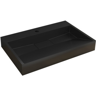 CERANO - Nástěnné/na desku umyvadlo Vita - otvor pro baterii - černá matná - 70x46 cm