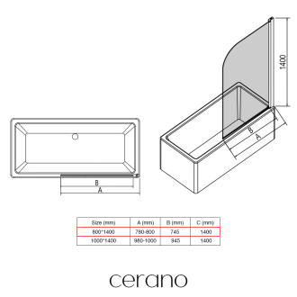 CERANO - Vanová zástěna jednodílná Chiara L/P - černá/transparentní sklo - 80x140 cm