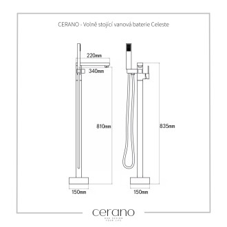 CERANO - Volně stojící vanová baterie Celeste - chrom