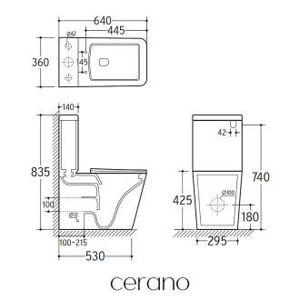 CERANO WC kombi Bruno, Rimless +UF sedátko bílá lesklá CER-538765