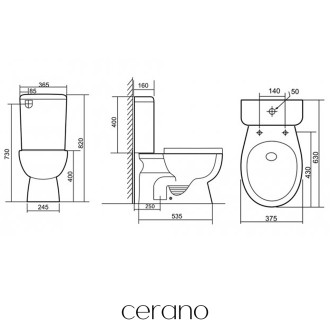CERANO WC kombi Favo, Rimless + sedátko spodní odpad bílá lesklá 37,5x63 cm CER-428437