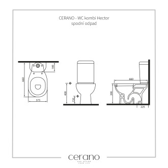 CERANO WC kombi Hector, Rimless spodní odpad bílá lesklá 37,5x66 cm CER-403404