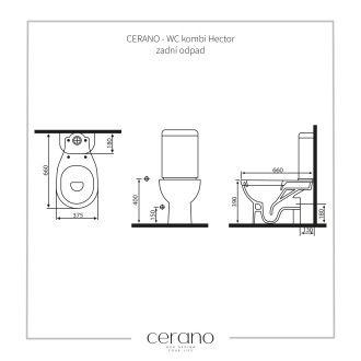 CERANO WC kombi Hector, Rimless zadní odpad bílá lesklá 37,5x66 cm CER-403416
