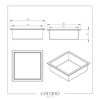 CERANO Zápustná polička s okrajem do obkladu černá matná 30x30x10 cm CER-417458