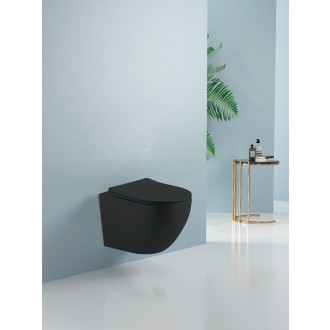 CERANO - Závěsná WC mísa Cesso, Rimless, Vortex - černá matná - 49x36 cm