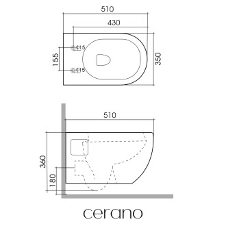 CERANO - Závěsná WC mísa Dure, Rimless + UF sedátko - bílá lesklá - 51x35 cm