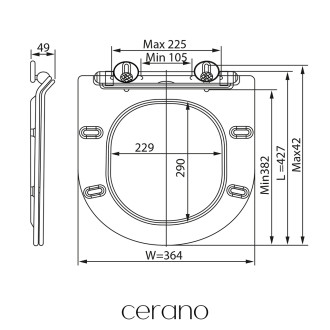 CERANO Závěsná WC mísa Felci, Rimless + UF sedátko bílá lesklá 36x52,5 cm CER-417377