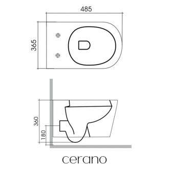CERANO Závěsná WC mísa Norbi, Rimless + UF sedátko bílá lesklá 36,5x48,5 cm CER-417380