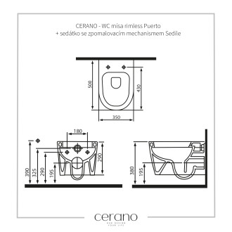 CERANO Závěsná WC mísa Puerto+ sedátko Sedile, softclose bílá lesklá 35x50 cm CER-417848
