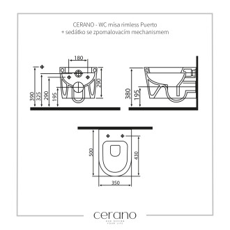 CERANO Závěsná WC mísa Puerto+ sedátko Taco, softclose bílá lesklá 35x50 cm CER-413231