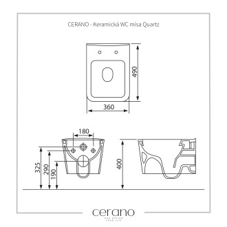 CERANO Závěsná WC mísa Quartz, Rimless bílá lesklá 36x49 cm CER-425548
