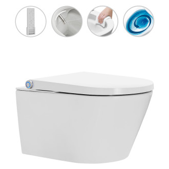 CERANO - Závěsná WC mísa s integrovaným elektronickým bidetem Cronus Pro, Rimless, Vortex + UF sedátko - bílá matná - 38,4x59,3 cm