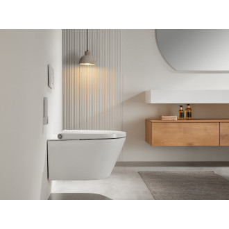 CERANO - Závěsná WC mísa s integrovaným elektronickým bidetem Cronus Pro, Rimless, Vortex + UF sedátko - bílá matná - 38,4x59,3 cm
