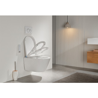 CERANO - Závěsná WC mísa s integrovaným elektronickým bidetem Cronus Pro, Rimless, Vortex + UF sedátko - bílá matná - 38,4x59,3 cm