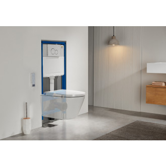 CERANO - Závěsná WC mísa s integrovaným elektronickým bidetem Cronus Pro, Rimless, Vortex + UF sedátko - bílá matná - 38,4x59,3 cm