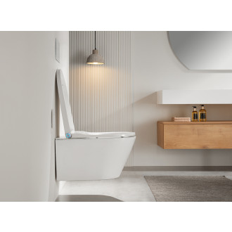 CERANO - Závěsná WC mísa s integrovaným elektronickým bidetem Cronus Standard, Rimless, Vortex + UF sedátko - bílá matná - 38,4x59,3 cm