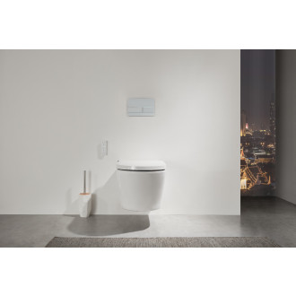 CERANO - Závěsná WC mísa s integrovaným elektronickým bidetem Cronus Standard, Rimless, Vortex + UF sedátko - bílá matná - 38,4x59,3 cm