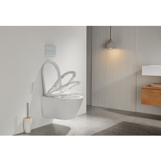 CERANO - Závěsná WC mísa s integrovaným elektronickým bidetem Cronus Standard, Rimless, Vortex + UF sedátko - bílá matná - 38,4x59,3 cm