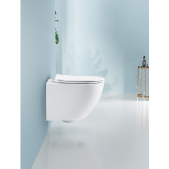 CERANO Závěsná WC mísa Verde, Rimless + UF sedátko bílá lesklá 36x49 cm CER-417341