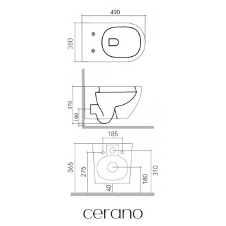CERANO Závěsná WC mísa Verde, Rimless + UF sedátko černá matná 36x49 cm CER-417350