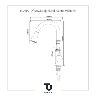 TUANA Dřezová stojánková baterie Michaela výsuvná sprška černá matná TU-428200