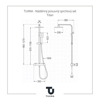 TUANA Nástěnný posuvný sprchový set Titan černá matná 95-127 cm TU-427510