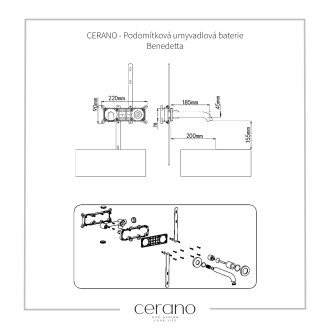 CERANO Podomítková umyvadlová baterie Benedetta černá mat CER-428740 CER-428740