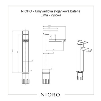NIORO - Umyvadlová stojánková baterie Elma - vysoká - chrom TU-481711
