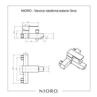 NIORO - Vanová nástěnná baterie Gina - chrom TU-481780