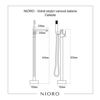 CERANO Volně stojící vanová baterie Celeste černá mat CER-428716