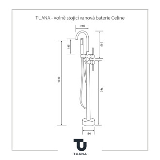 TUANA - Volně stojící vanová baterie Celine - černá matná