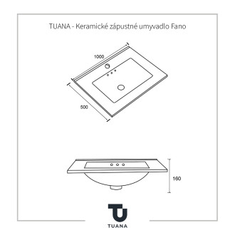 TUANA - Keramické zápustné umyvadlo Fano - bílá - 100x50 cm TU-475859