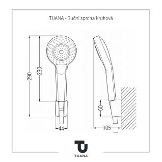 TUANA - Ruční sprcha kruhová - černá matná
