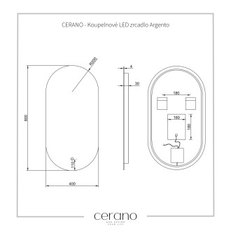 CERANO - Koupelnové LED zrcadlo Argento - 80x40 cm - 2 JAKOST