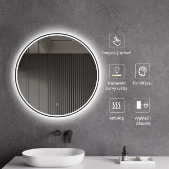 CERANO - Koupelnové LED zrcadlo Vito, kovový rám - černá matná - Ø 80 cm - 2 JAKOST
