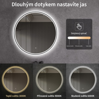 CERANO - Koupelnové LED zrcadlo Vito, kovový rám - černá matná - Ø 80 cm - 2 JAKOST