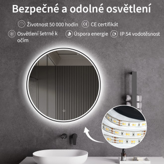 CERANO - Koupelnové LED zrcadlo Vito, kovový rám - černá matná - Ø 80 cm - 2 JAKOST