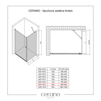 CERANO - Sprchová zástěna pro dveře Versaro L/P - 6 mm - chrom, transparentní sklo - 90x195 cm - jednodílná pevná