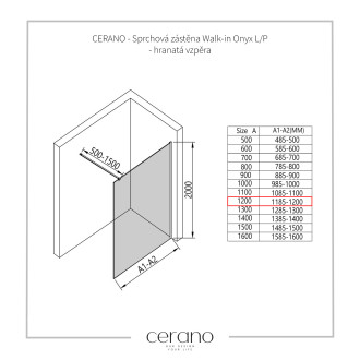 CERANO - Sprchová zástěna Walk-in Onyx Cube L/P - 10 mm - hranatá vzpěra - černá matná, grafitové sklo - 120x200 cm