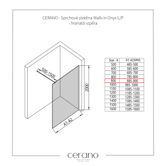 CERANO - Sprchová zástěna Walk-in Onyx Cube L/P - 10 mm - hranatá vzpěra - chrom, grafitové sklo - 90x200 cm