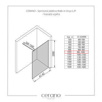 CERANO - Sprchová zástěna Walk-in Onyx Cube L/P - 10 mm - hranatá vzpěra - chrom, transparentní sklo - 100x200 cm