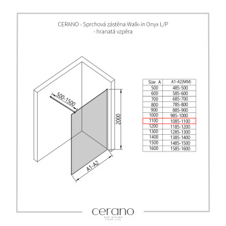 CERANO - Sprchová zástěna Walk-in Onyx Cube L/P - 10 mm - hranatá vzpěra + polička/držák na ručníky - černá matná, transparentní sklo - 110x200 cm