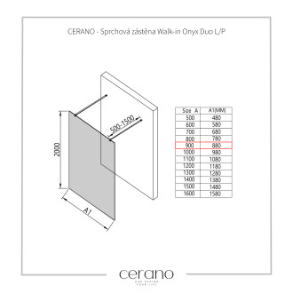 CERANO - Sprchová zástěna Walk-in Onyx Duo L/P - 10 mm - hranatá vzpěra - chrom, transparentní sklo - 90x200 cm