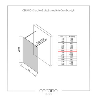 CERANO - Sprchová zástěna Walk-in Onyx Duo L/P - 10 mm - kulatá vzpěra - chrom, grafitové sklo - 100x200 cm