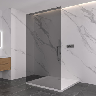 CERANO - Sprchová zástěna Walk-in Onyx Duo L/P - 10 mm - kulatá vzpěra - chrom, grafitové sklo - 160x200 cm