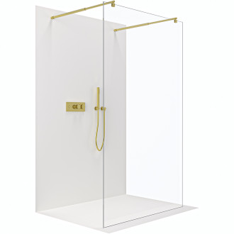 CERANO - Sprchová zástěna Walk-in Onyx Duo L/P - 8 mm - kulatá vzpěra - zlatá kartáčovaná, transparentní sklo - 120x200 cm - ROZBALENO