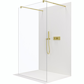 CERANO - Sprchová zástěna Walk-in Onyx Duo L/P - 8 mm - kulatá vzpěra - zlatá kartáčovaná, transparentní sklo - 120x200 cm - ROZBALENO